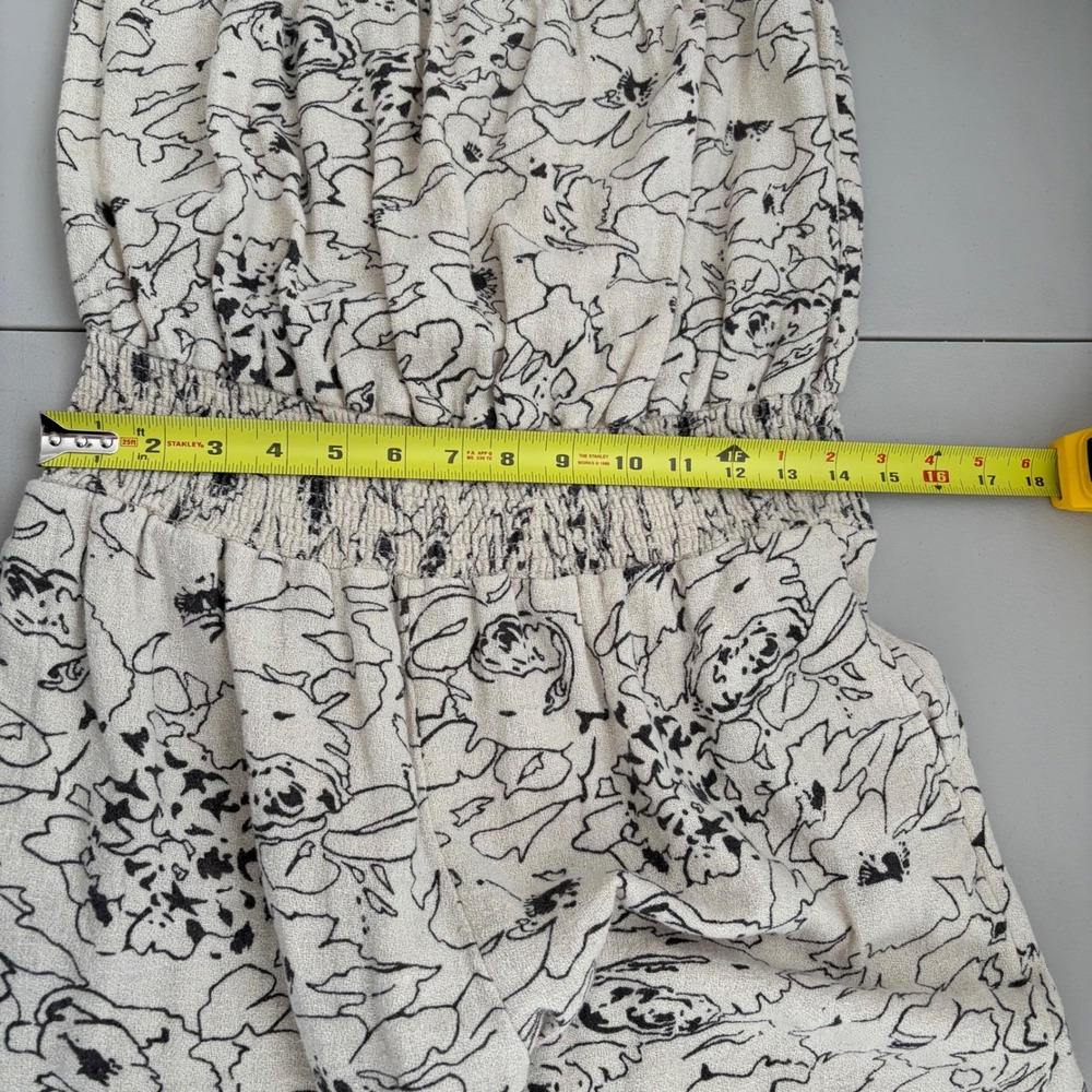 O'Neill Womens Strapless Floral Smocked Wide Leg Jumpsuit Cream Black Size L - Picture 5 of 10